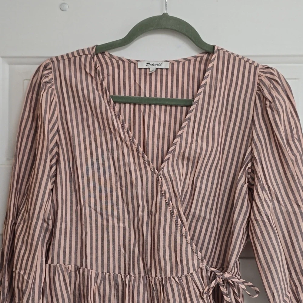 Madewell Puff-Sleeve Peplum Wrap Top in Stripe